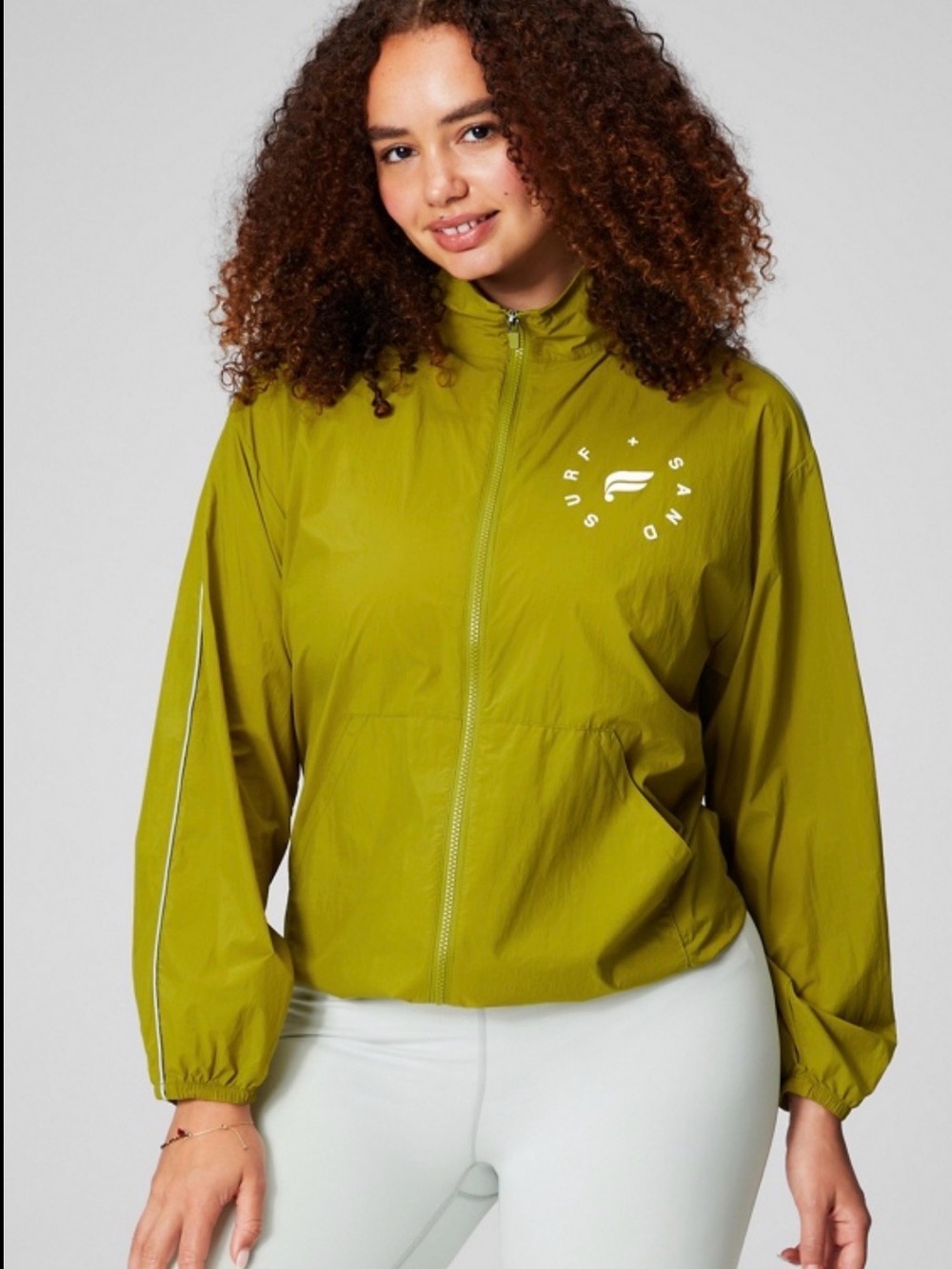 Fabletics Olive Green Zip-Up Bomber Jacket